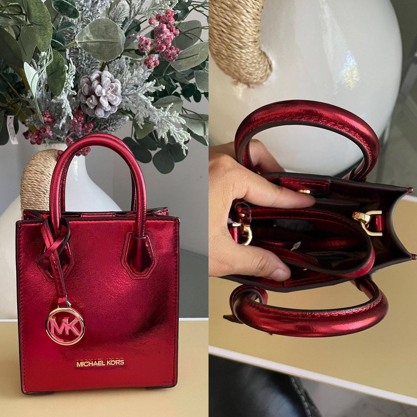 Cartera crossbody roja metálica MK